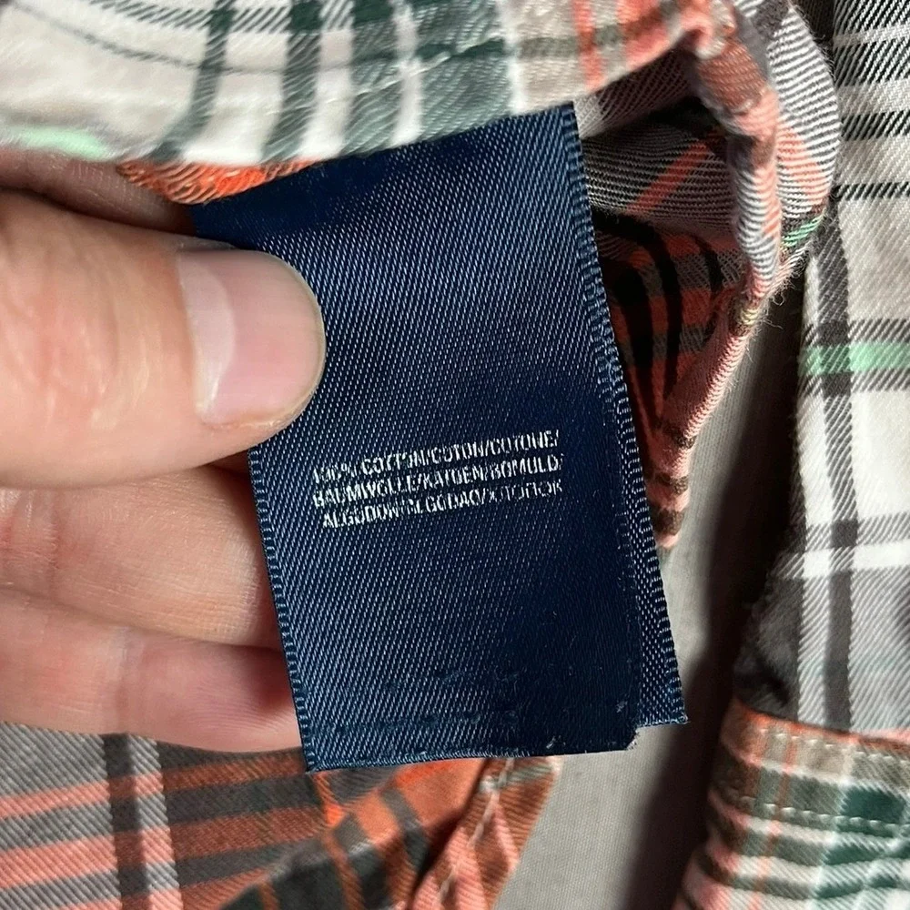 Ralph Lauren Button-Down Boys L 14-16 Plaid Orange Black White EUC